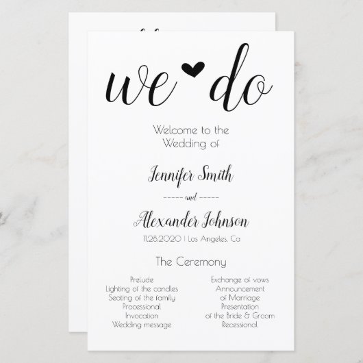 Technisch minimalistisch machen wir Hochzeitsprogr (Vorne/Hinten)