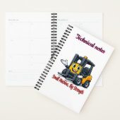 Technische Notizen Gabelstapler Cartoon-Maskottche Planer (Anzeige)