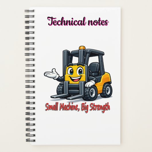 Technische Notizen Gabelstapler Cartoon-Maskottche Planer (Vorderseite)