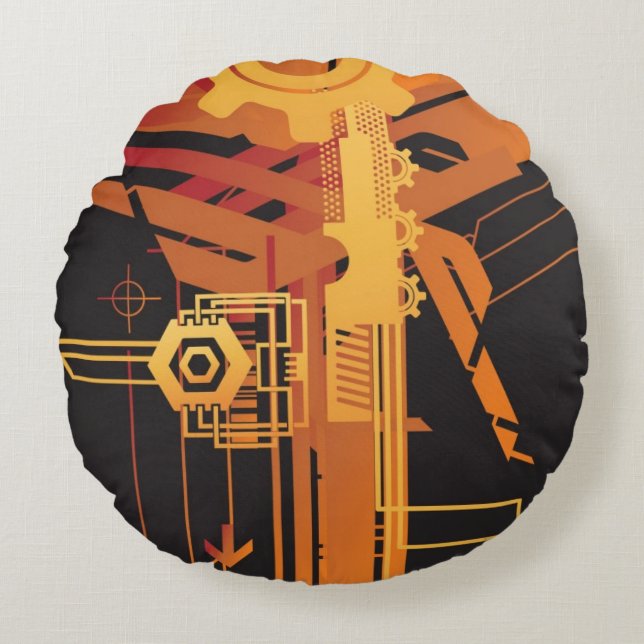 Technischer Halbtonhintergrund Rundes Kissen (Vorderseite)