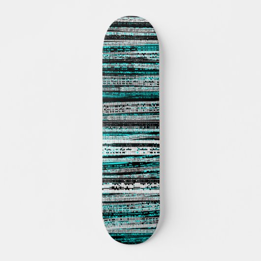 Technischer Niedergang - Schwarz und Weiß auf Cyan Skateboard (Vorne)