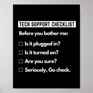 Technischer Support-Checkliste Lustiger Computer-G Poster