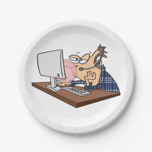 Technischer Support wirft eine Blase Pappteller (Vorderseite)