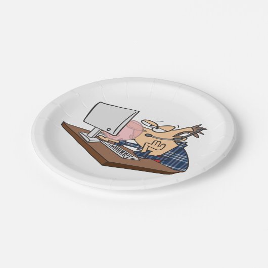 Technischer Support wirft eine Blase Pappteller (Schrägansicht)