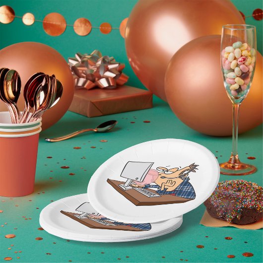 Technischer Support wirft eine Blase Pappteller