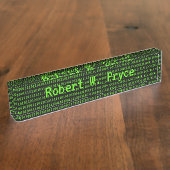 Technisches Einsen-Nullen Computerthema Grün / Sch Namensplakette (Seite)