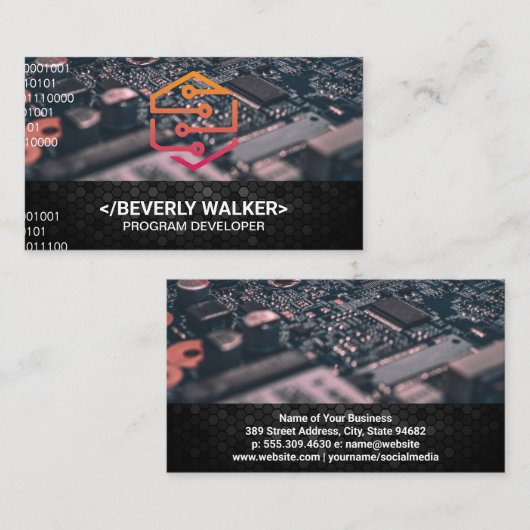 Technisches Logo | Binary Code Business Card Visitenkarte (Vorne/Hinten)