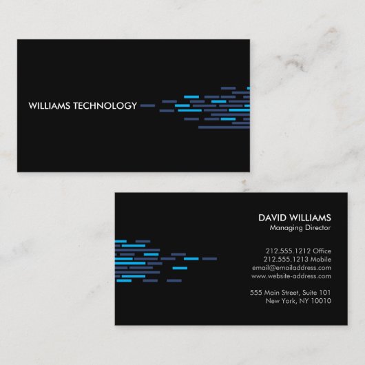 Technisches Muster in Blau auf schwarz Visitenkarte (Vorne/Hinten)