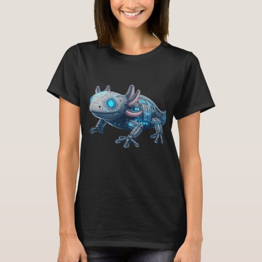 Techno Axolotl - Süßes Robotdesign T-Shirt (Vorderseite)