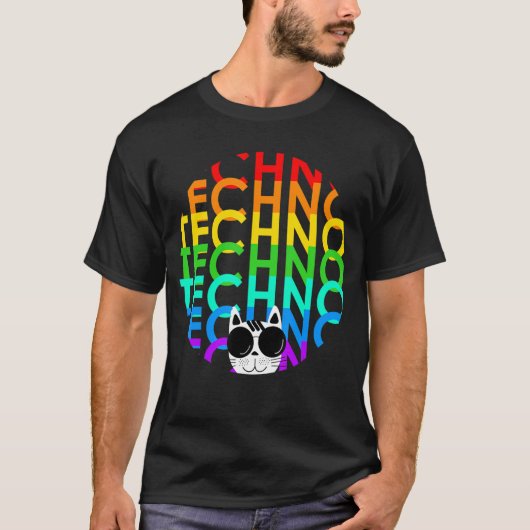 Techno Cat Dub Step Electro Music Synthesizer T-Shirt (Vorderseite)