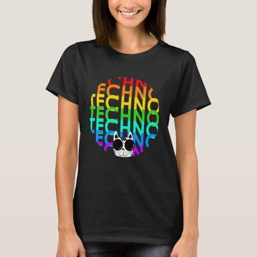 Techno Cat Dub Step Electro Music Synthesizer T-Shirt (Vorderseite)
