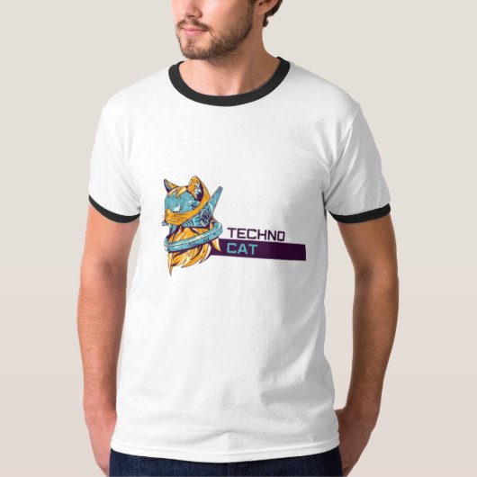 "Techno Cat - Futuristic Funky T - Shirt" T-Shirt (Vorderseite)