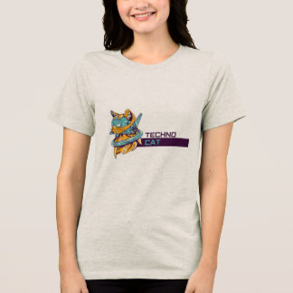 "Techno Cat - Futuristic Funky T - Shirt" Tri-Blend Shirt