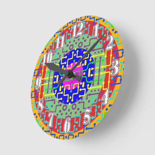 Techno Circus 2 Runde Wanduhr (Winkel)