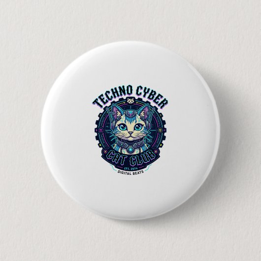 Techno Cyber Cat Lustiges Katzenliebhaber-Design - Button (Vorderseite)