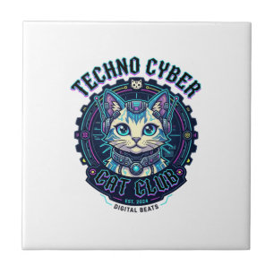 Techno Cyber Cat Lustiges Katzenliebhaber-Design - Fliese