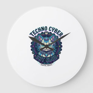 Techno Cyber Cat Lustiges Katzenliebhaber-Design - Große Wanduhr