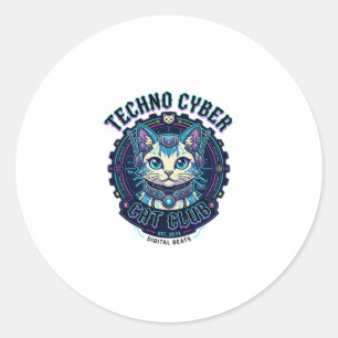 Techno Cyber Cat Lustiges Katzenliebhaber-Design - Runder Aufkleber