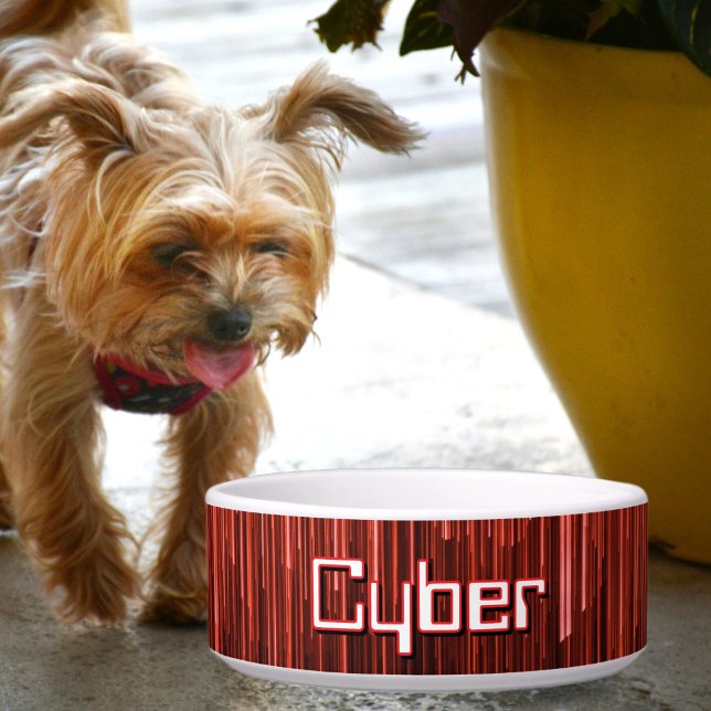 Techno Cyberspace Red and Black Personalisiert Pet Napf (Von Creator hochgeladen)