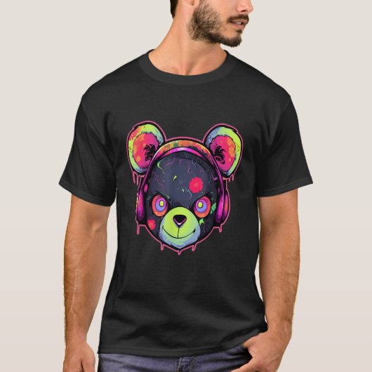 Techno DJ Bear Trippy EDM Sommerfestival T-Shirt (Vorderseite)