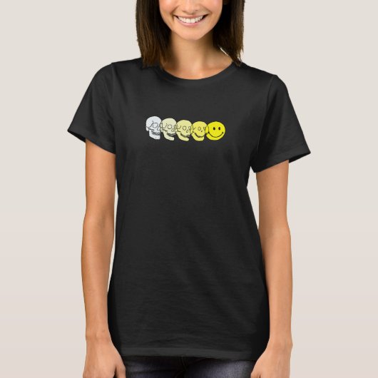 Techno-Evolution Acid House Lächeln Techno-DJ-Musi T-Shirt (Vorderseite)