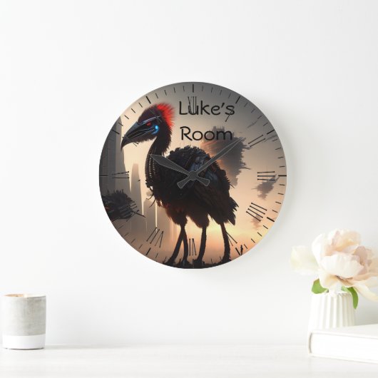 "Techno-Feathers: The Futuristic Emu Robot" Große Wanduhr (Zuhause)