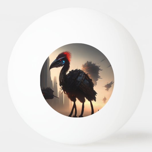 "Techno-Feathers: The Futuristic Emu Robot" Tischtennisball (Vorderseite)