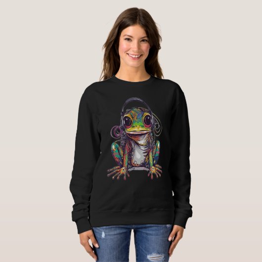 Techno Frog DJ Summer Electronic Music Festival Sweatshirt (Vorne ganz)
