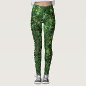 Techno Geek Green Galaxy Glitzer CUSTOM TEXT Leggings (Vorderseite)
