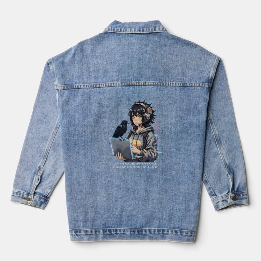 Techno-Mädchen mit Rabe und Laptop Jeansjacke (Rückseite)