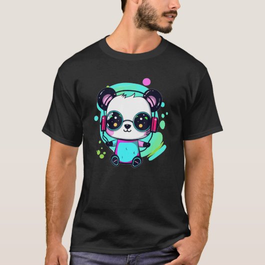 Techno Panda Dj Musik EDM Festival T-Shirt (Vorderseite)