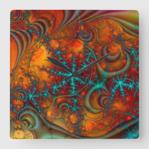 Techno Psychedelic Fraktal Decor Quadratische Wanduhr
