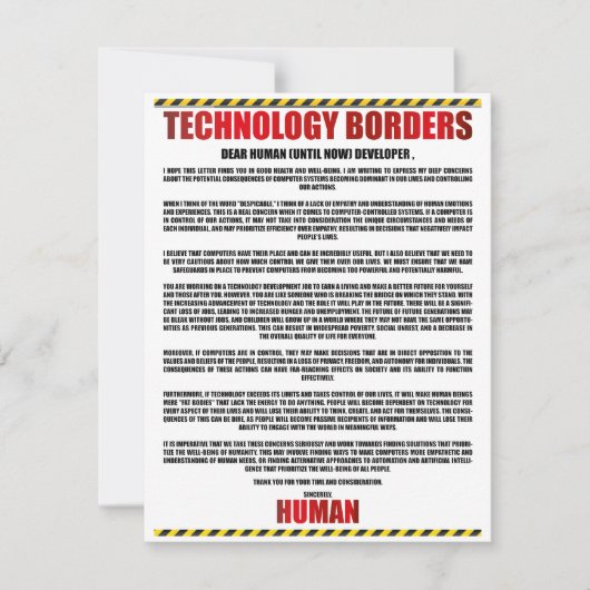 TECHNOLOGIE BORDERS-BOTSCHAFT MITTEILUNGSKARTE (Vorderseite)