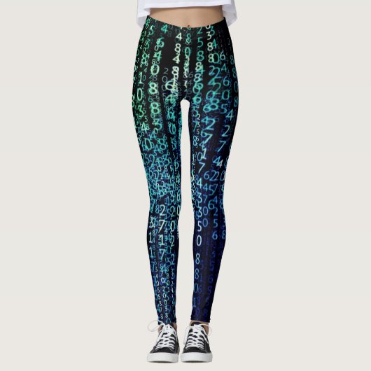 Technologie Matrix Binary Code Aqua Black Leggings (Vorderseite)