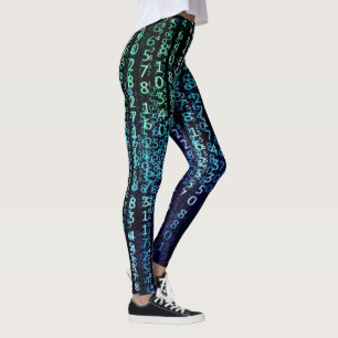 Technologie Matrix Binary Code Aqua Black Leggings