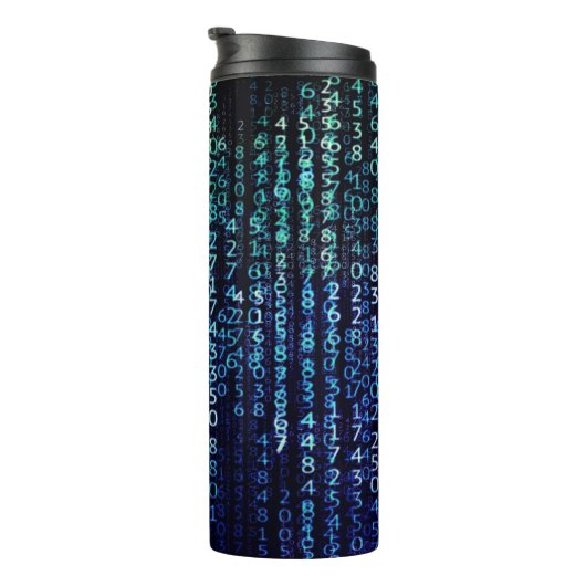 Technologie Matrix Binary Code Blau grün Thermosbecher (Nach rechts gedreht)