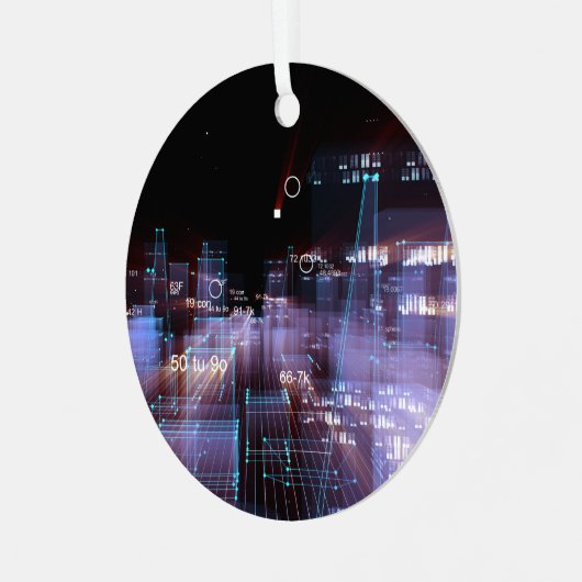 Technologisch-digitale Stadt Ornament Aus Metall (Vorderseite links)