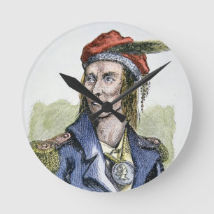 Tecumseh (1768-1813) (farbiger Stich) Runde Wanduhr