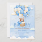Teddby Bear Balloon Blue Sky Baby Boy Dusche Einladung (Vorderseite)