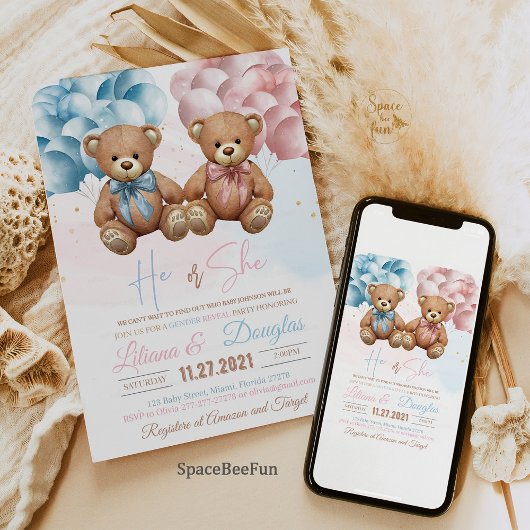 Teddi Bear Baby Shower Einladung oder Geschlecht