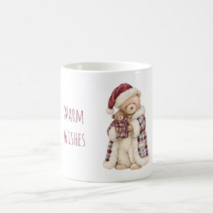 Teddibär mit roter Santa-Mütze und warmen Wünschen Kaffeetasse