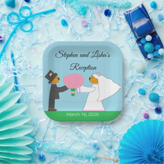 Tedding Bears Erlangung eines Empfangs auf dem Pla Pappteller (Party)