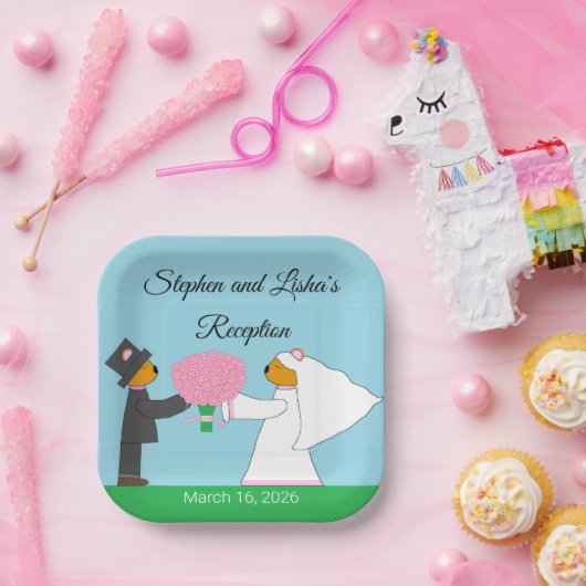 Tedding Bears Erlangung eines Empfangs auf dem Pla Pappteller (Party)