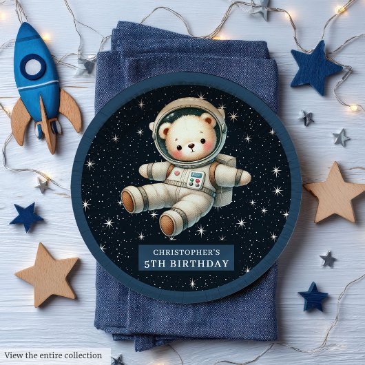 Teddy Astronaut Boy Birthday Party Paper Plate Pappteller