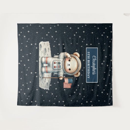Teddy Astronaut Hintergrund für Little Boy's Party Wandteppich (Vorderseite (Horizontal))