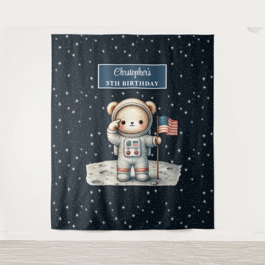 Teddy Astronaut Hintergrund für Little Boy's Party Wandteppich (Vorderseite)
