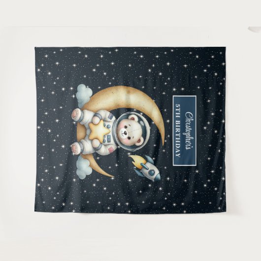 Teddy Astronaut Wall Tapestry für Junge Party Wandteppich (Vorderseite (Horizontal))