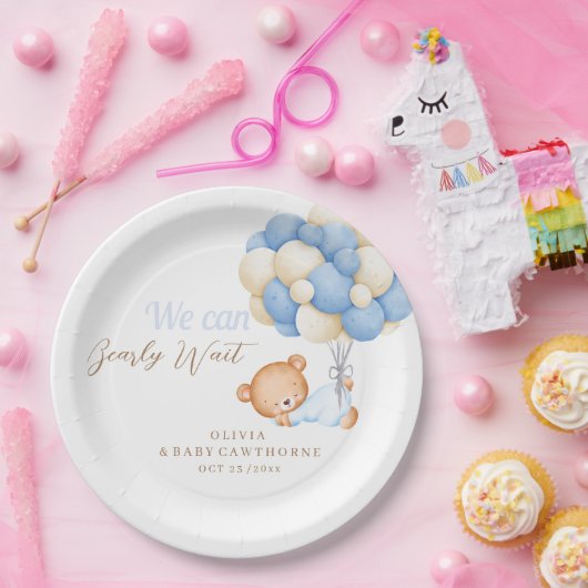 Teddy Baby Boy Shower Pappteller (Party)