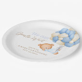 Teddy Baby Boy Shower Pappteller (Schrägansicht)