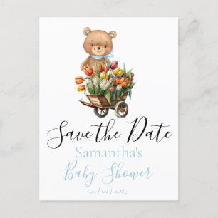 Teddy Baby Dusche Rustikale Flora Save the Date Postkarte